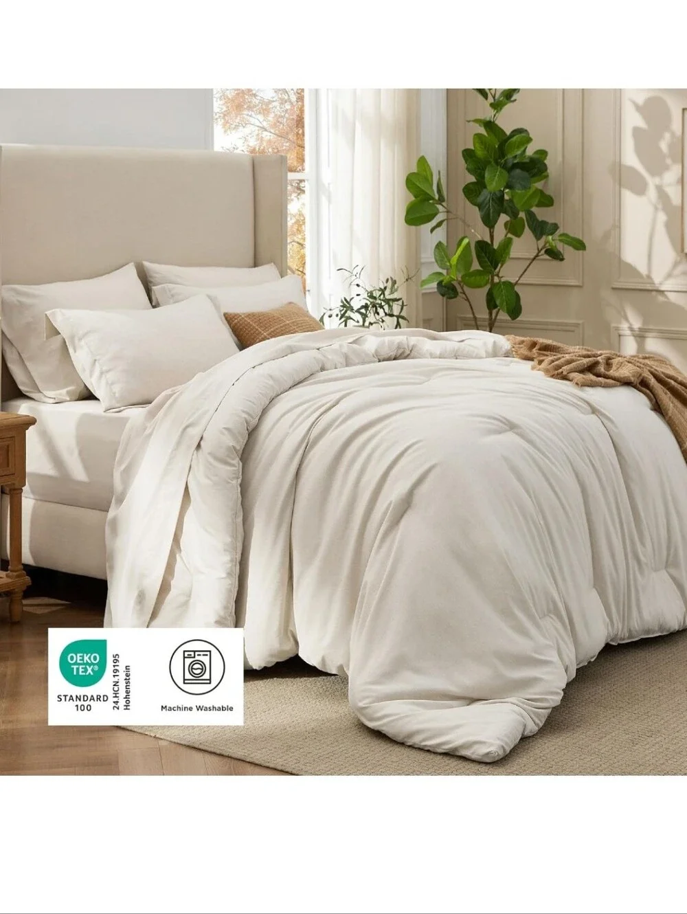 Bedsure Full Size Comforter Set Beige - Bed in a Bag 7 Pieces, Cationic Dyed